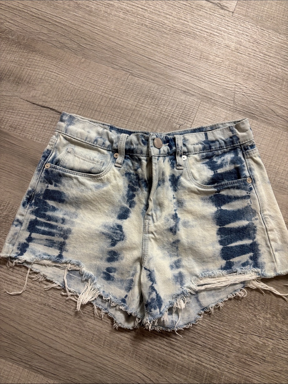 Blank NYC Blue and White Tie-Dye Denim Cutoff Shorts